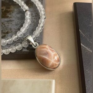 925 Sterling Silver Natural Pink Larimar Pendant! “BOHO”